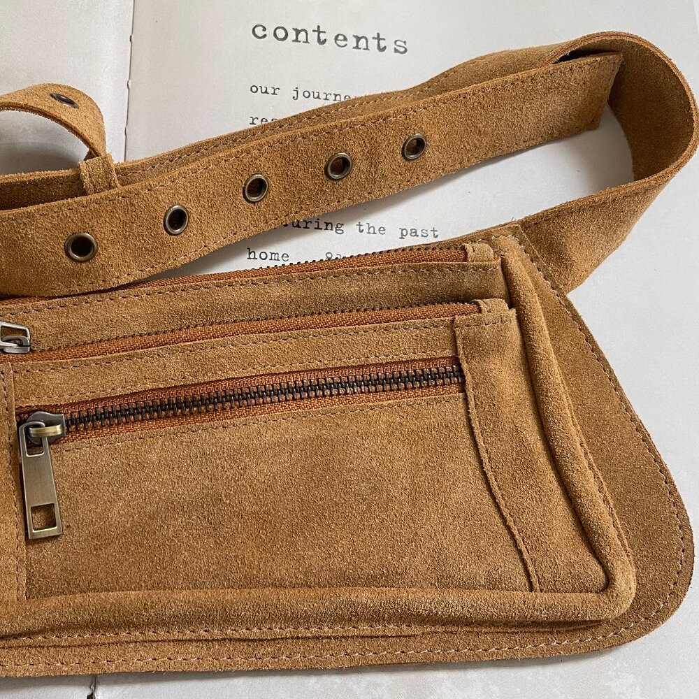 FREE PEOPLE "Avalon" Suede Leather Swing Bag in Caramel is New w/o Tags! - Picture 4 of 13
